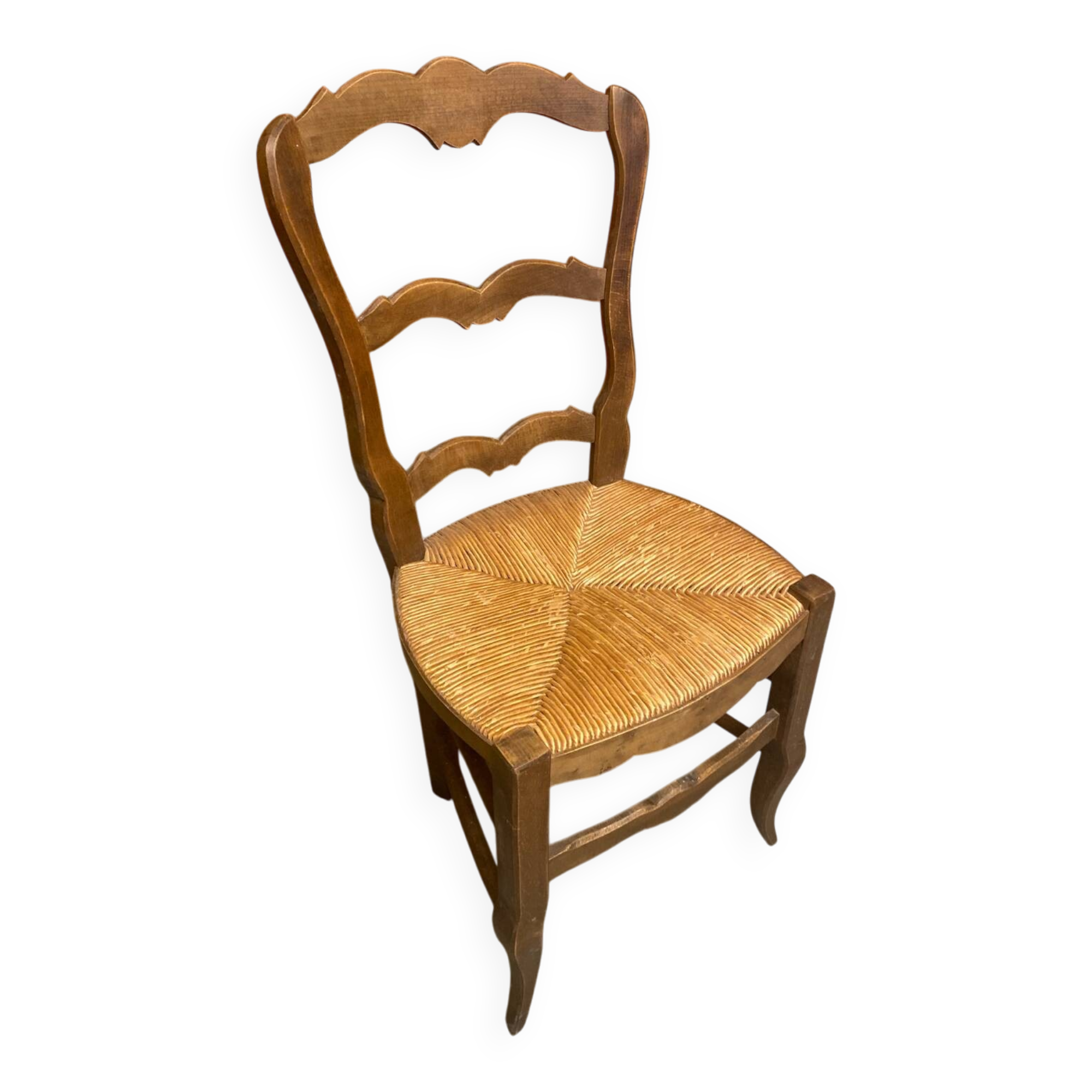 Vintage Provençal Chair Old Wood + Woven Straw Seat