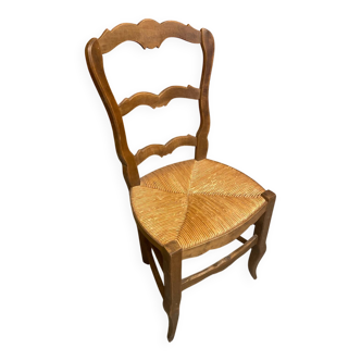 Vintage Provençal Chair Old Wood + Woven Straw Seat