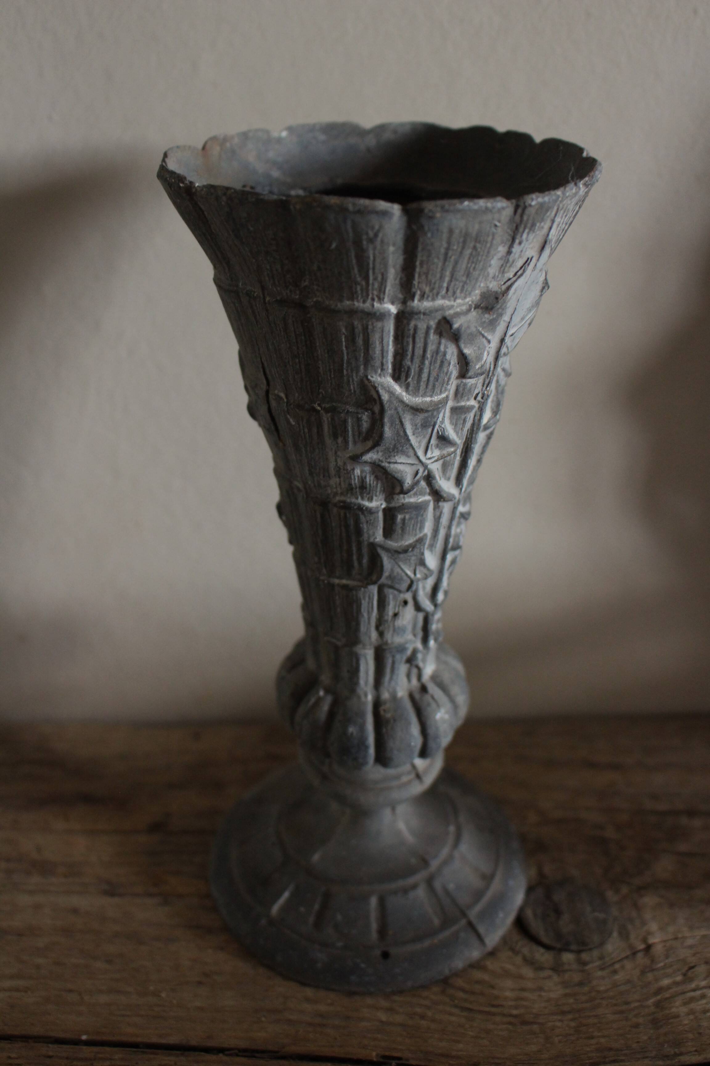 Cemetery Pedestal Vase with Pewter