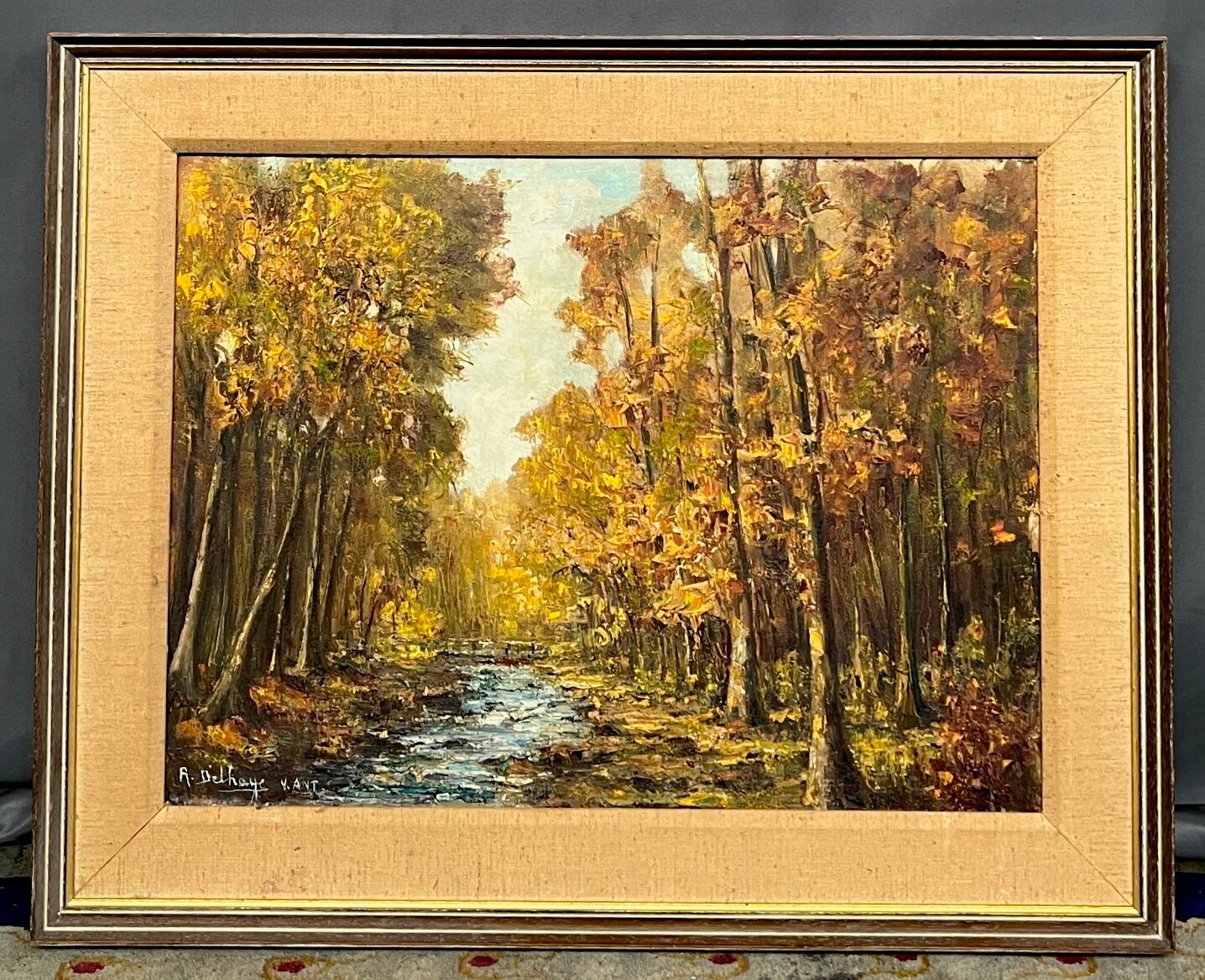 R. Delhaye. "Autumn forest landscape." Oil on canvas.