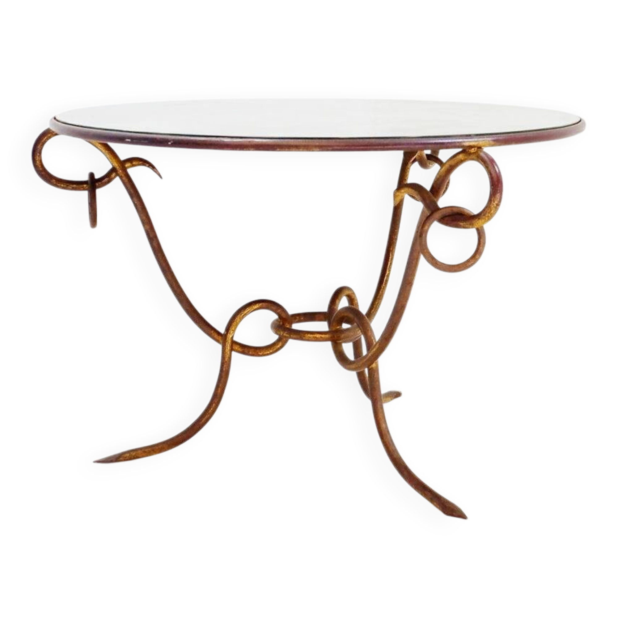 Gilded iron coffee table by René Drouet - 1940s