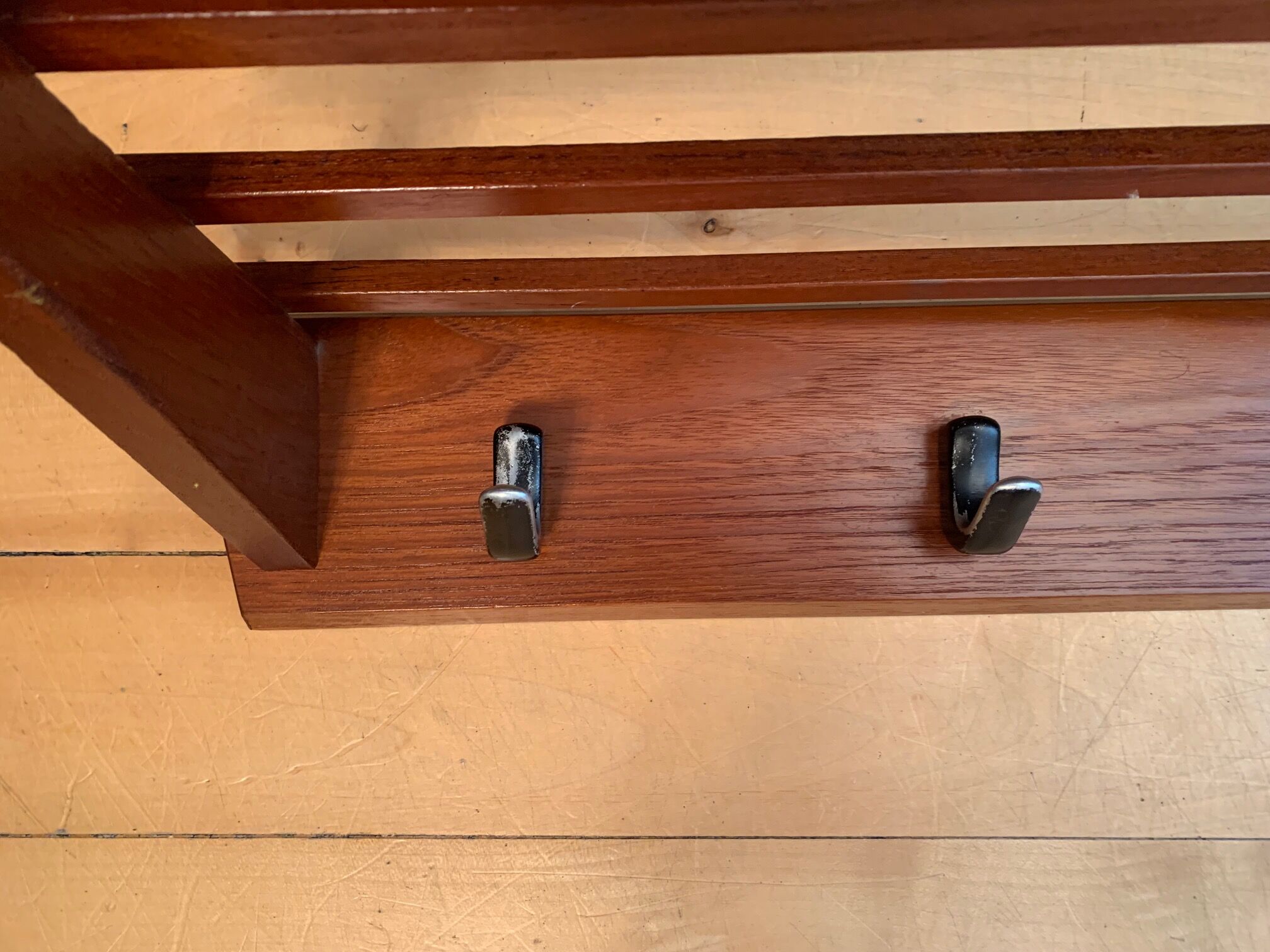 Teak wall coat rack, Denmark, 1960s