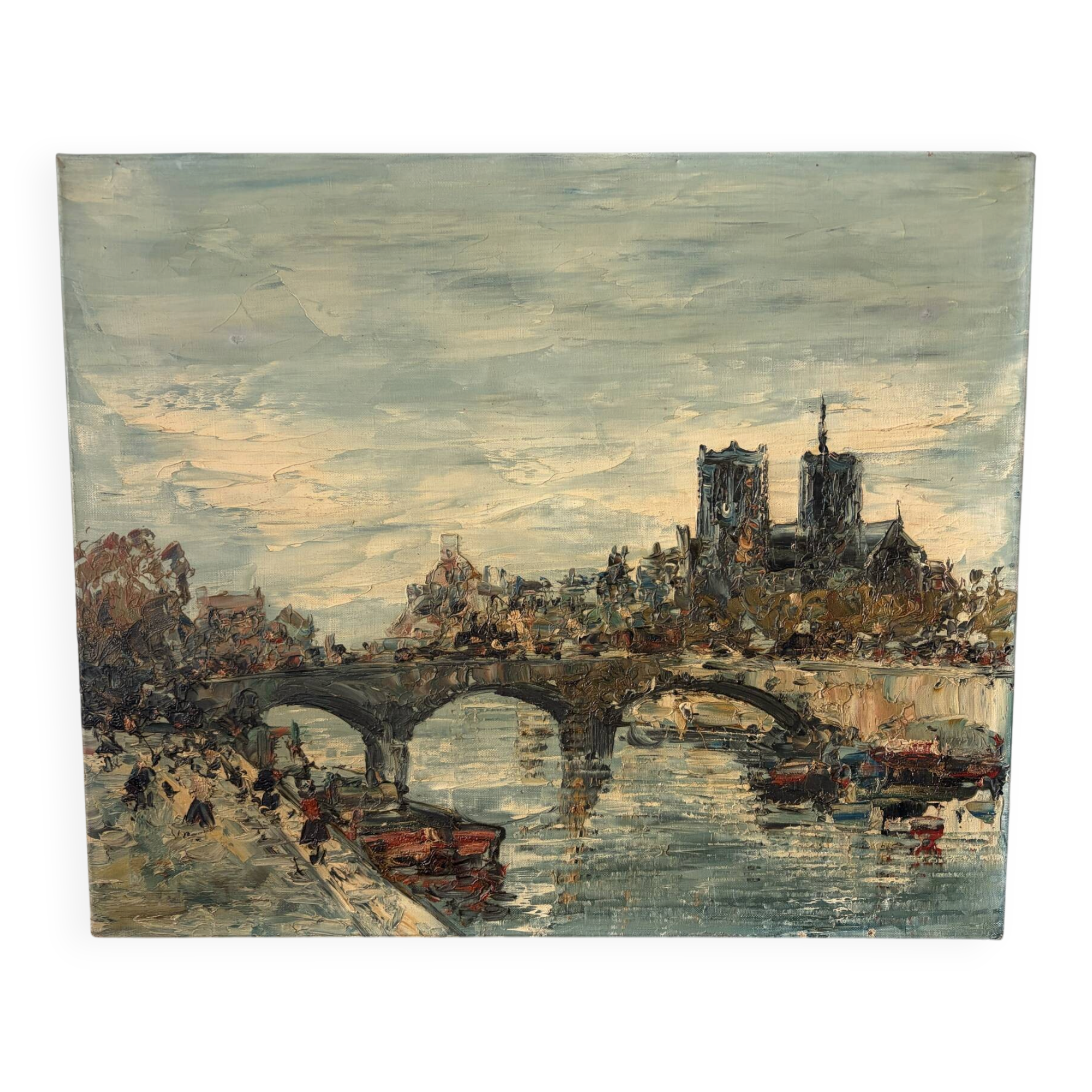 Quais de Seine et Notre Dame de Paris, huile au couteau