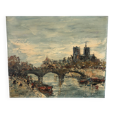 Seine and Notre Dame de Paris, knife painting.