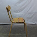 Three wooden and metal bistro chairs