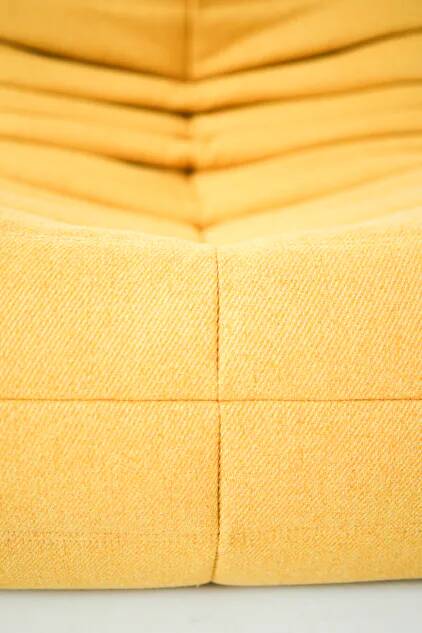 Togo Chair and Pouf Set in Yellow Tweed