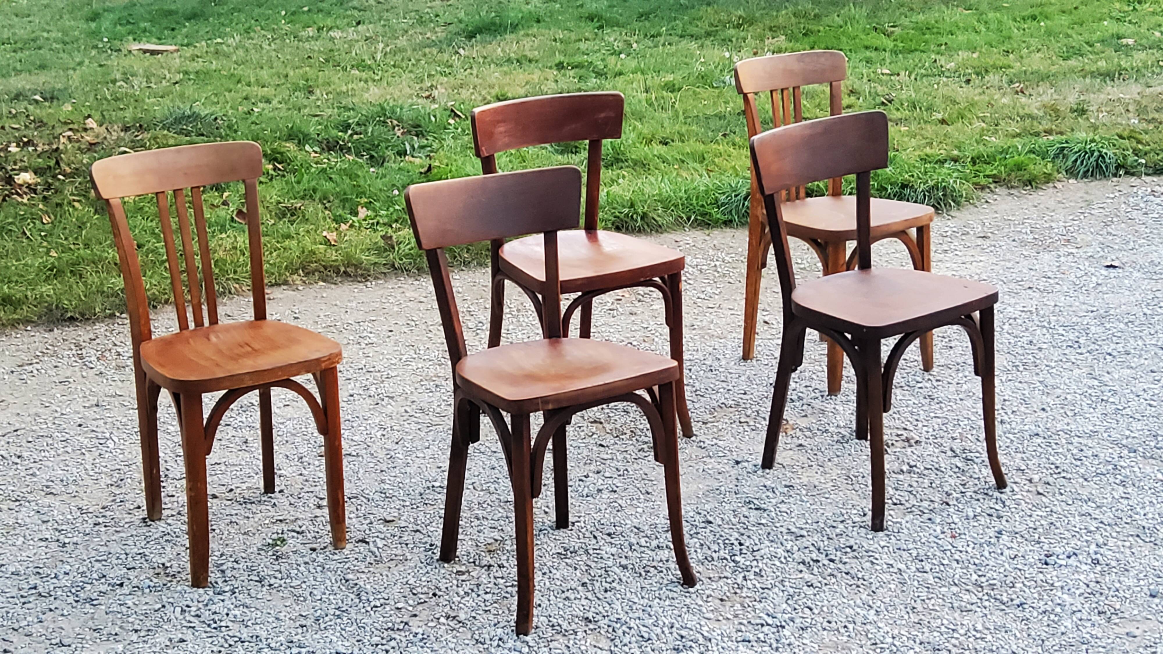 Set of 5 Stella Thonet bistro chairs from the 1950s