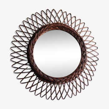 Vintage rattan sun mirror