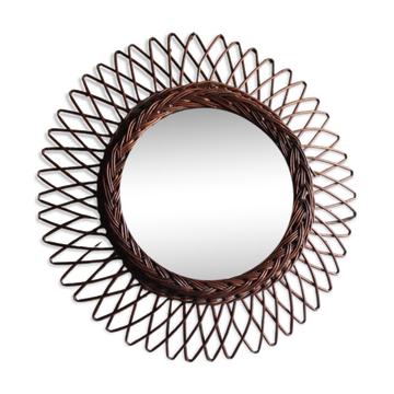 Vintage rattan sun mirror