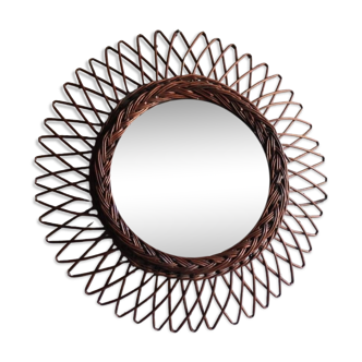 Miroir soleil en rotin vintage