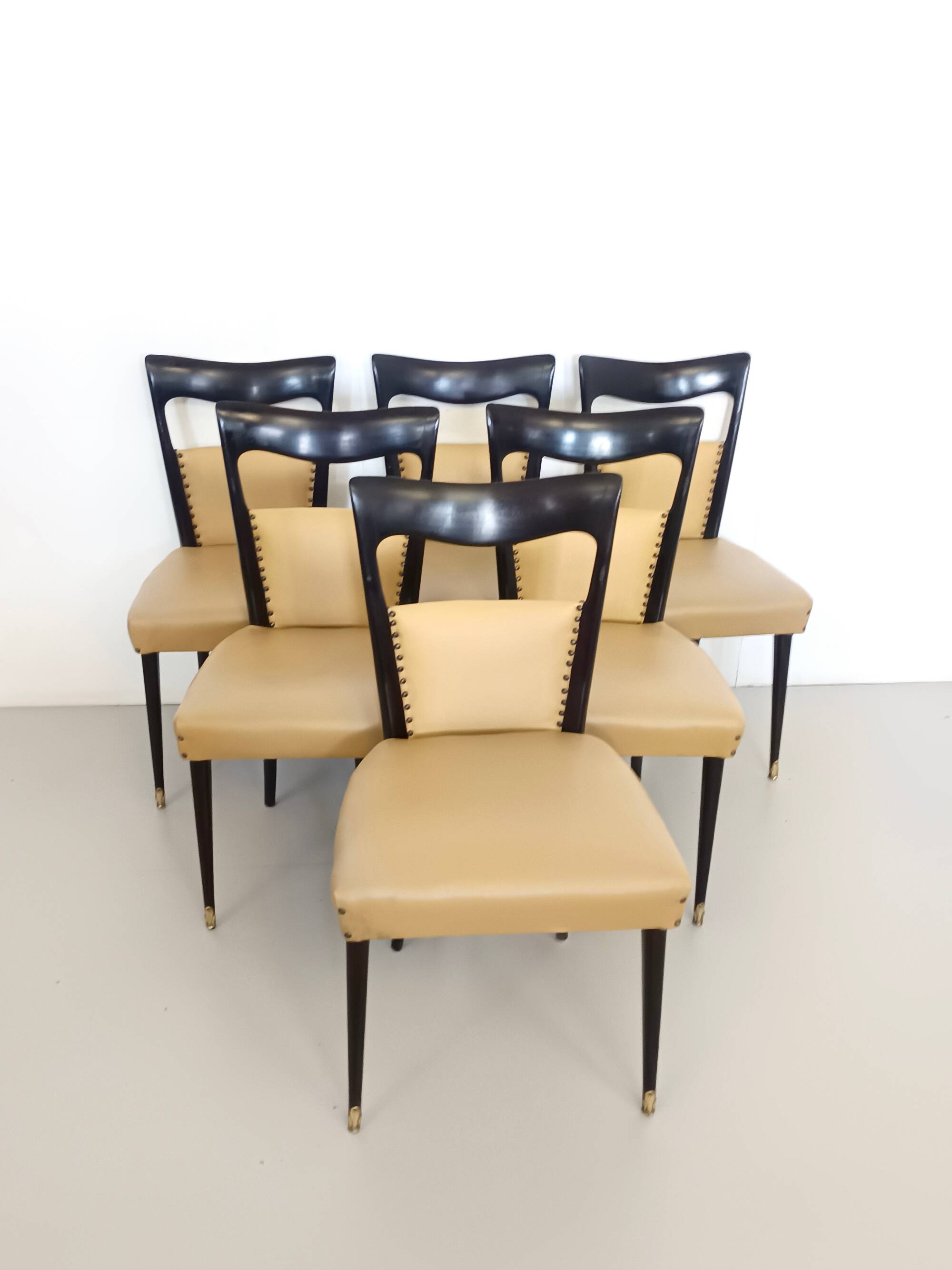 Set of Six Beige Skai Dining Chairs Ascr. to Melchiorre Bega, Italy
