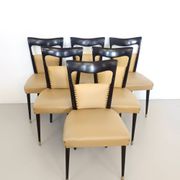 Set of Six Beige Skai Dining Chairs Ascr. to Melchiorre Bega, Italy