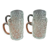 4 chopes à bière vintage joli design en verre épais, pinte ancienne 30 cl