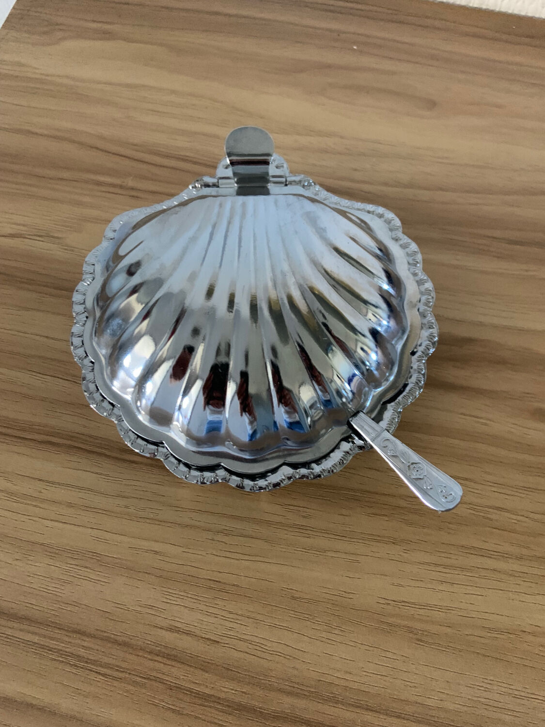 Old chrome shell butter dish