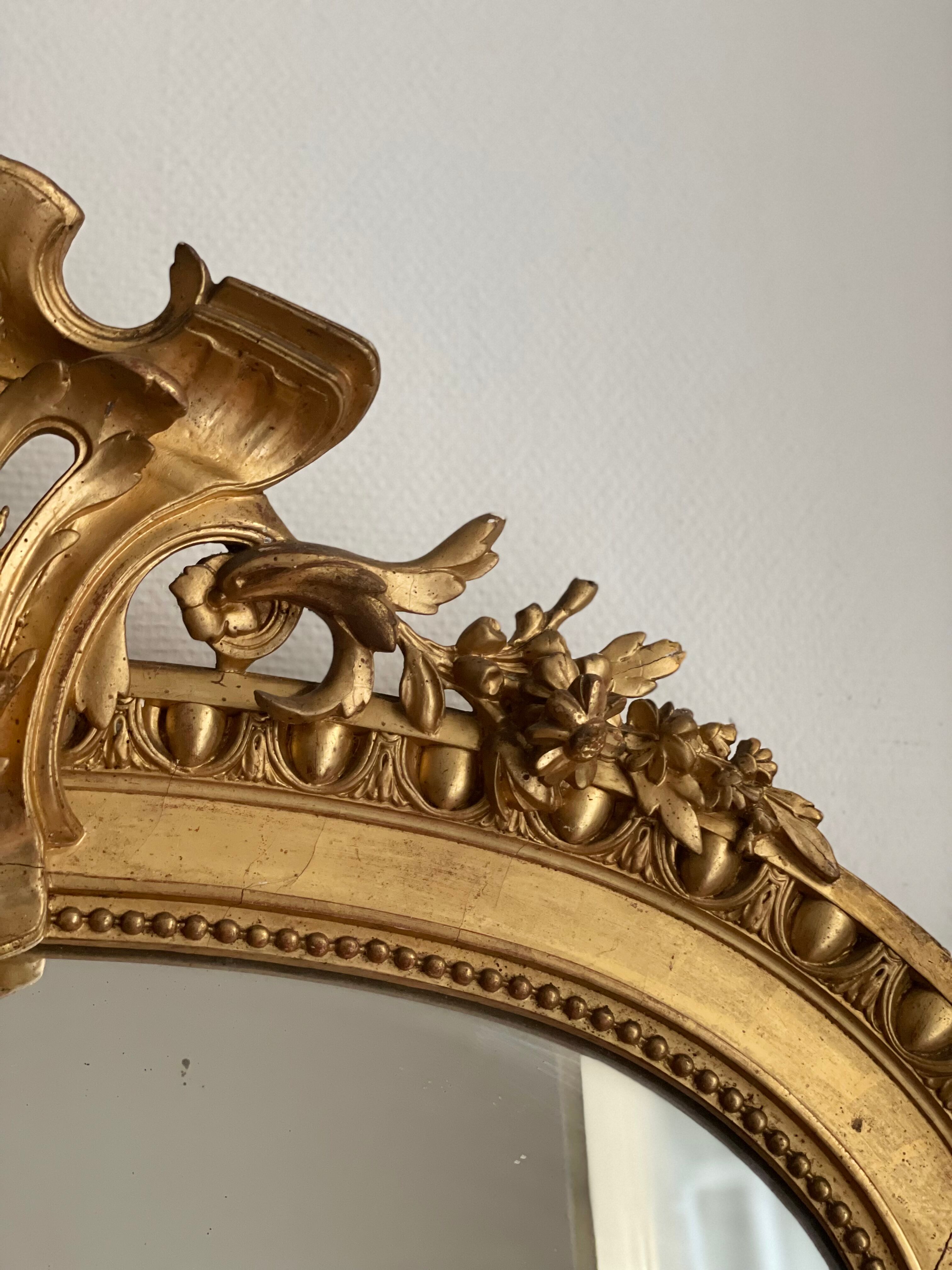 Antique napoleon mirror lll gilded pediment with rare gold leaf 103x182cm