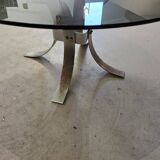 Table basse vintage en métal et verre fumé, 1970