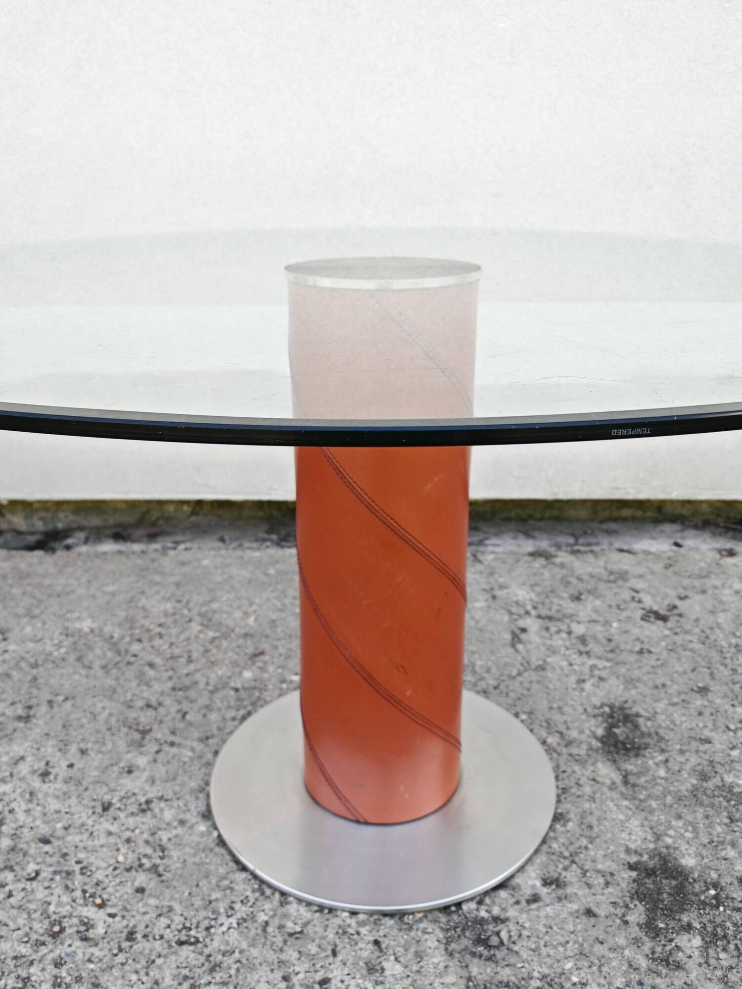 Postmodern dining table in leather and glass by Giancarlo Vegni for Fasem.