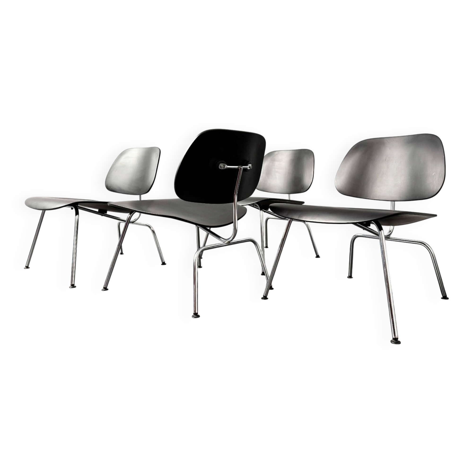 Set of 4 LCM chairs made of chrome-plated metal with black plywood by Charles & Ray Eames for Herman Miller, Germany, 1960s