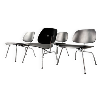 Set of 4 LCM chairs made of chrome-plated metal with black plywood by Charles & Ray Eames for Herman Miller, Germany, 1960s