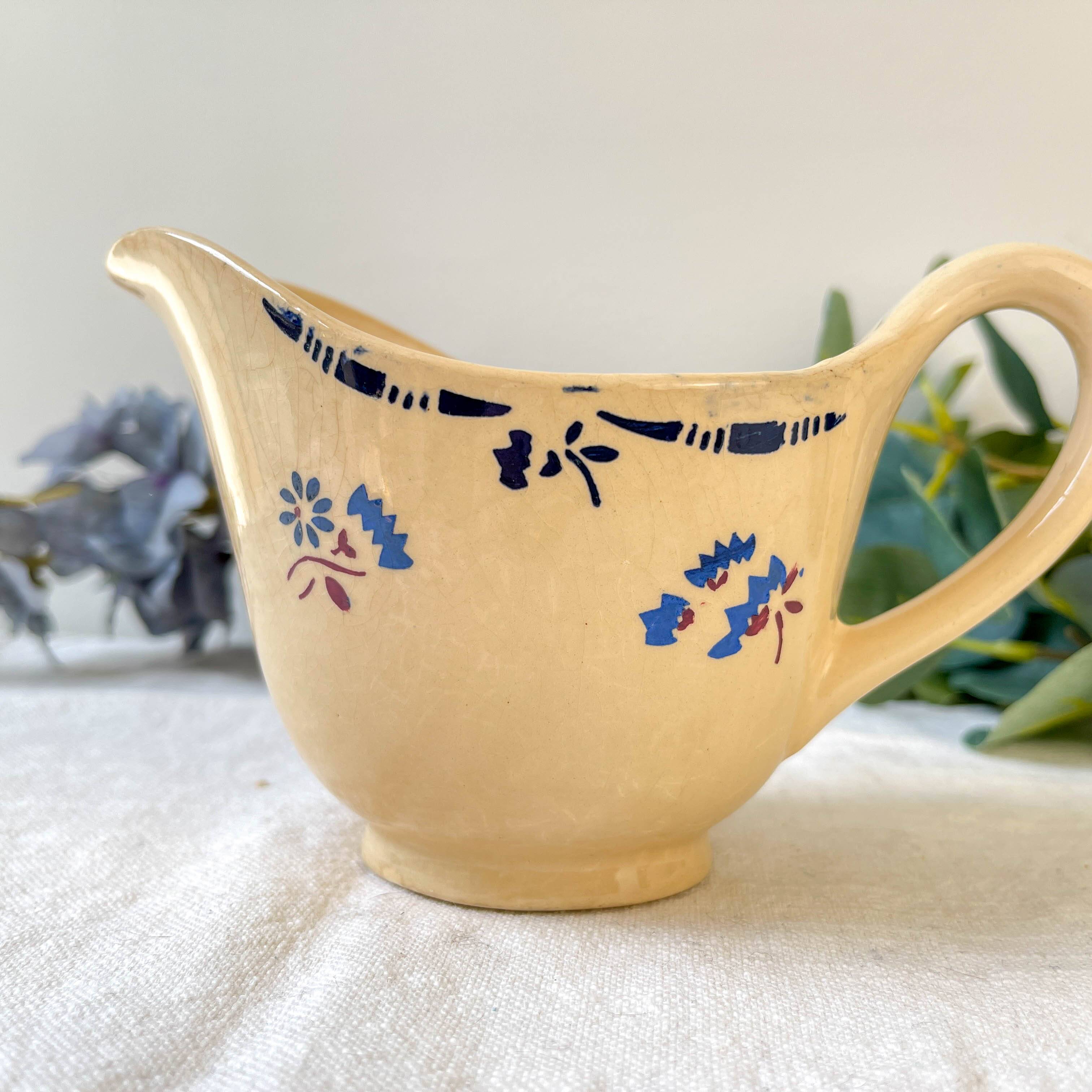 Vintage K&G Luneville "Flore" porcelain sauceboat 1950s small blue flowers