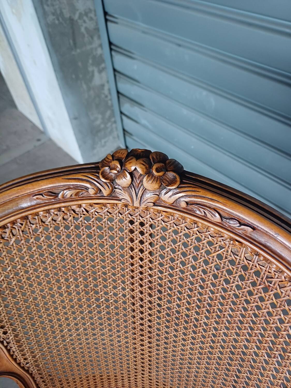 Pair of caned cabriolet armchairs