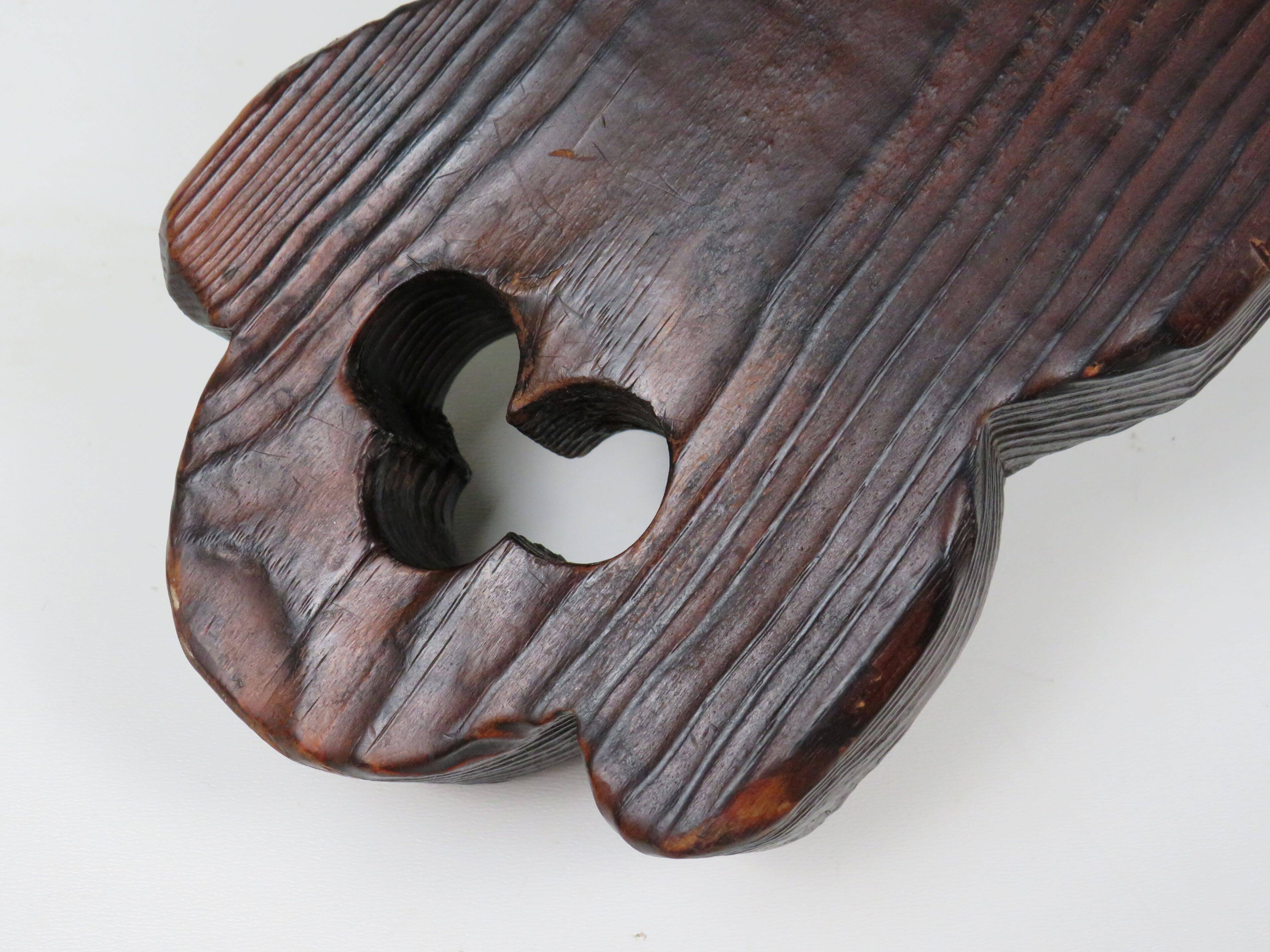Spanish birth stool in carved wood – mid-century, brutalist spirit
