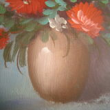 Tableau bouquet de fleurs multicolores peinture huile sur toile signé domberg