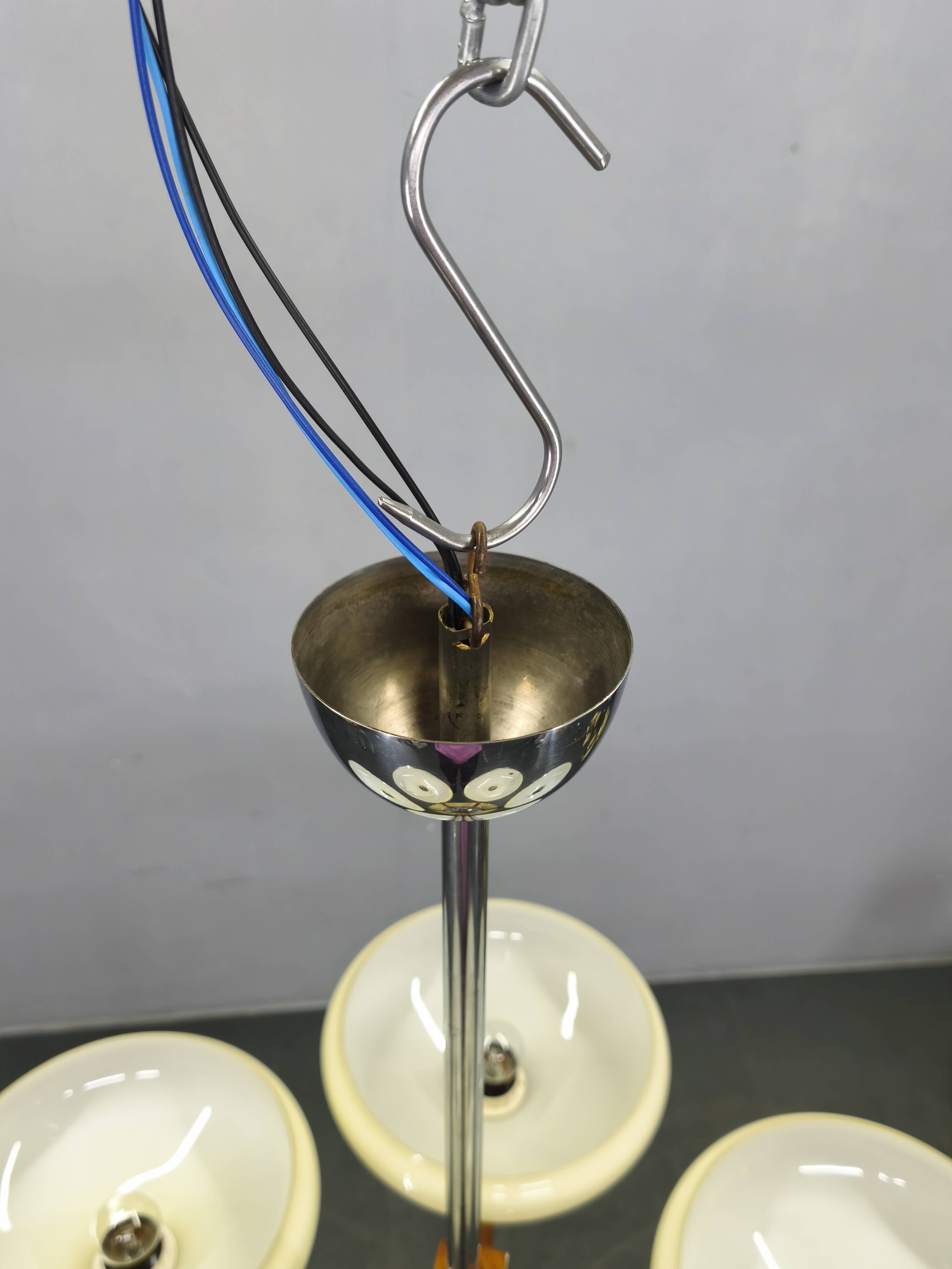 Art Deco Chrome and Walnut Chandelier, Czechoslovakia, 1930s