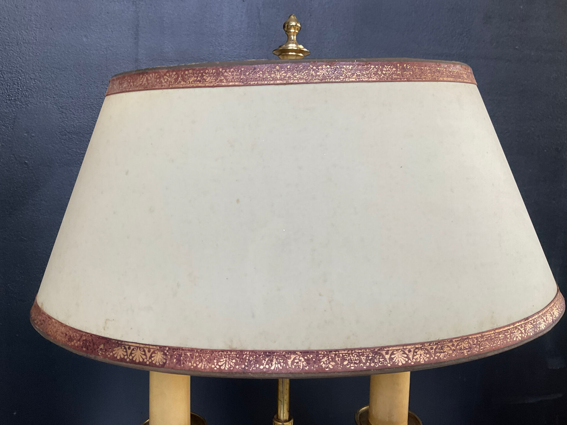 Directoire style bouillotte lamp in brass with double lights.