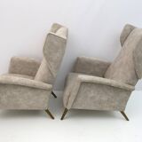 Pair of Gio Ponti Mid-Century Modern Italian Velvet "Alata" Lounge Chairs
