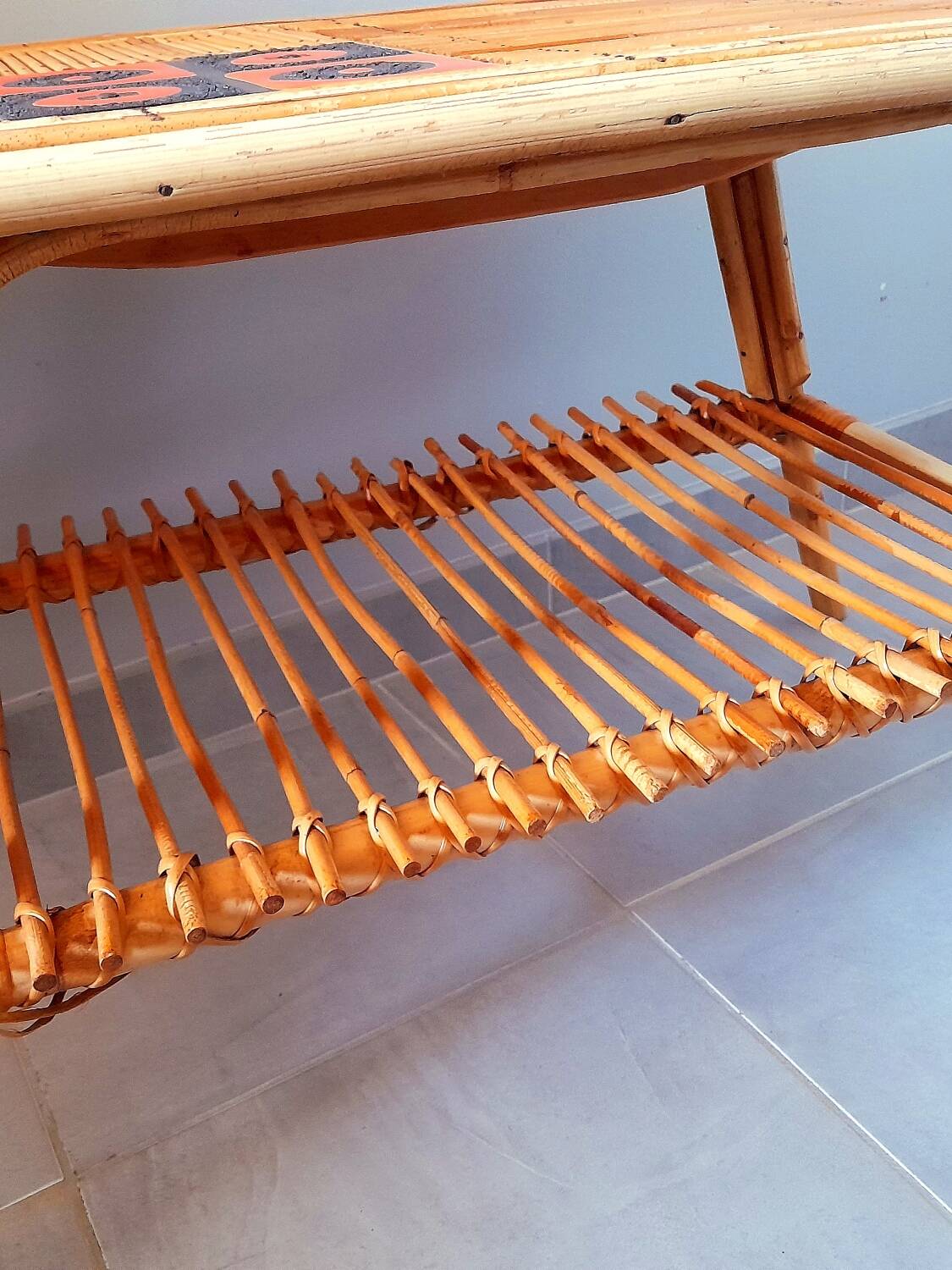 Rattan table, Audout Minet / Capron 1950