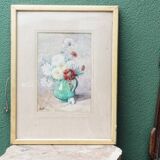 Still life, watercolor bouquet of flowers, signed HP