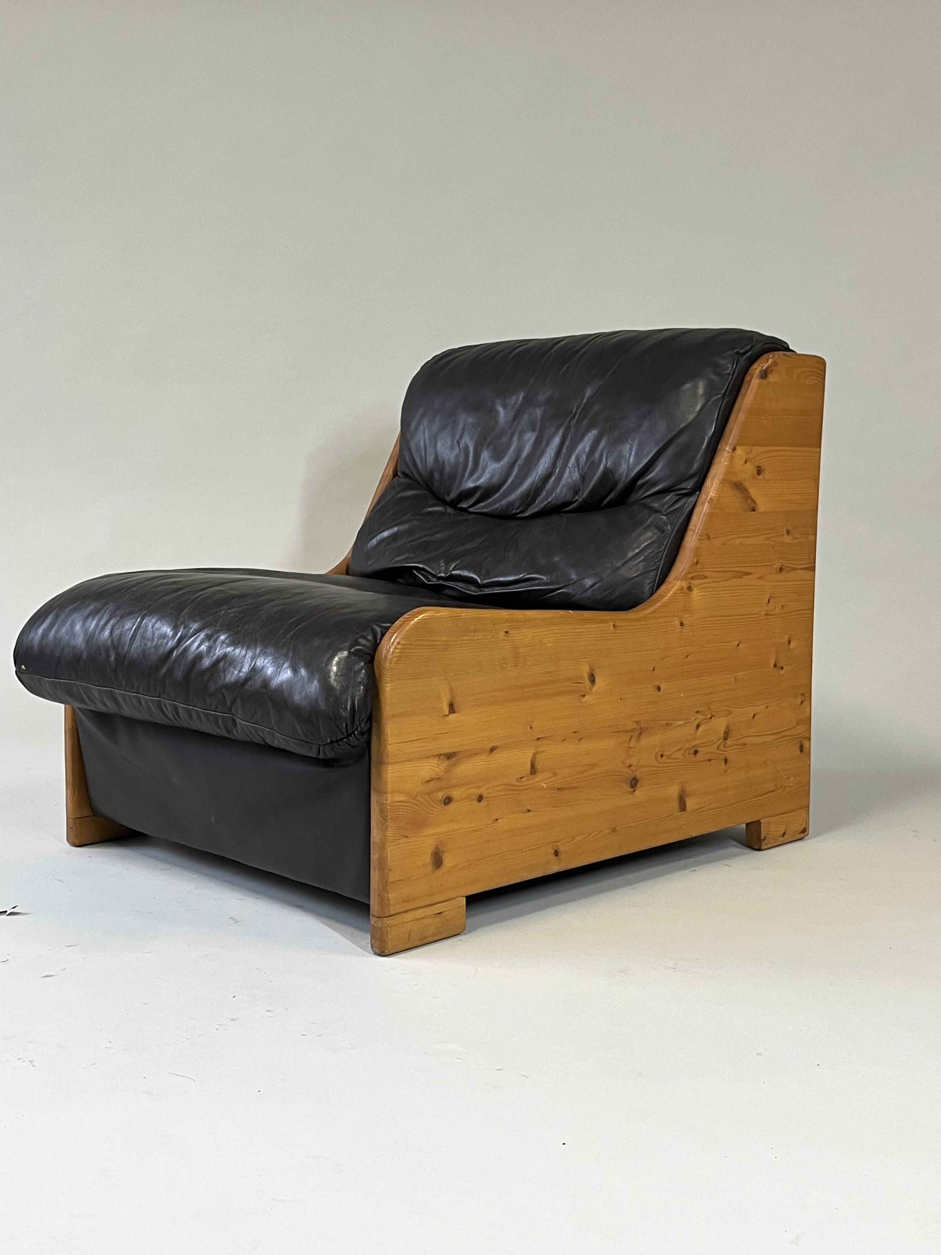 Vintage Brutalist Leather Armchair, 1960s–1970s