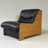 Vintage Brutalist Leather Armchair, 1960s–1970s
