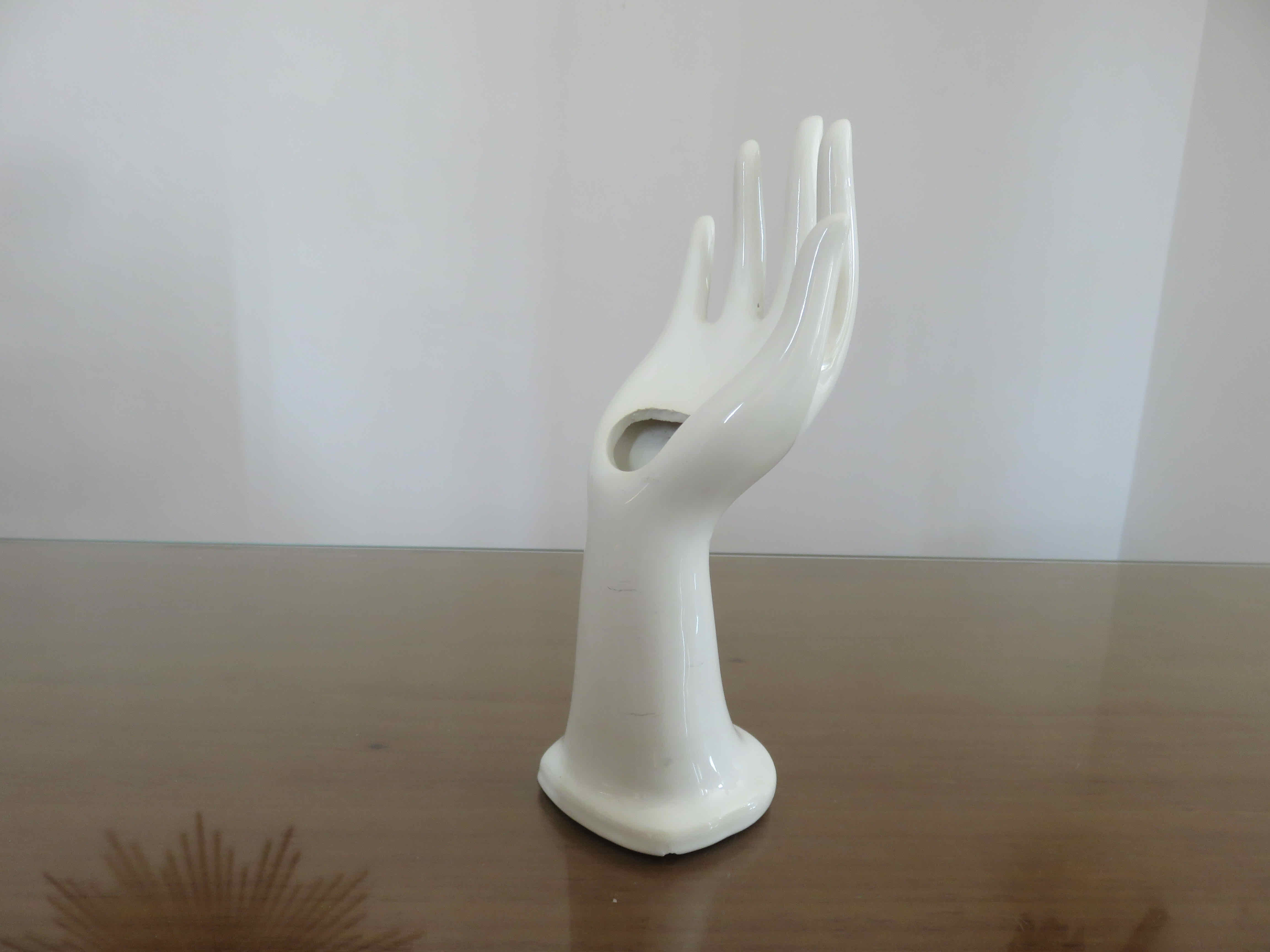 Hand baguier soliflore in white porcelain 70s