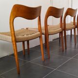 4 Scandinavian chairs by Niels Otto Møller, Danish design, 1950s, wood and rope