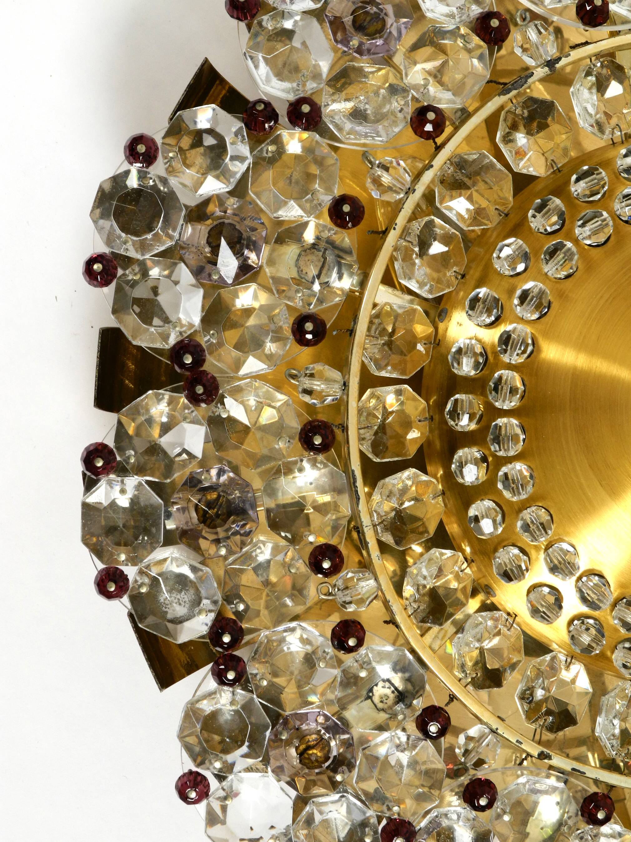 Mid Century Modern ceiling lamp made of glass stones and brass frame