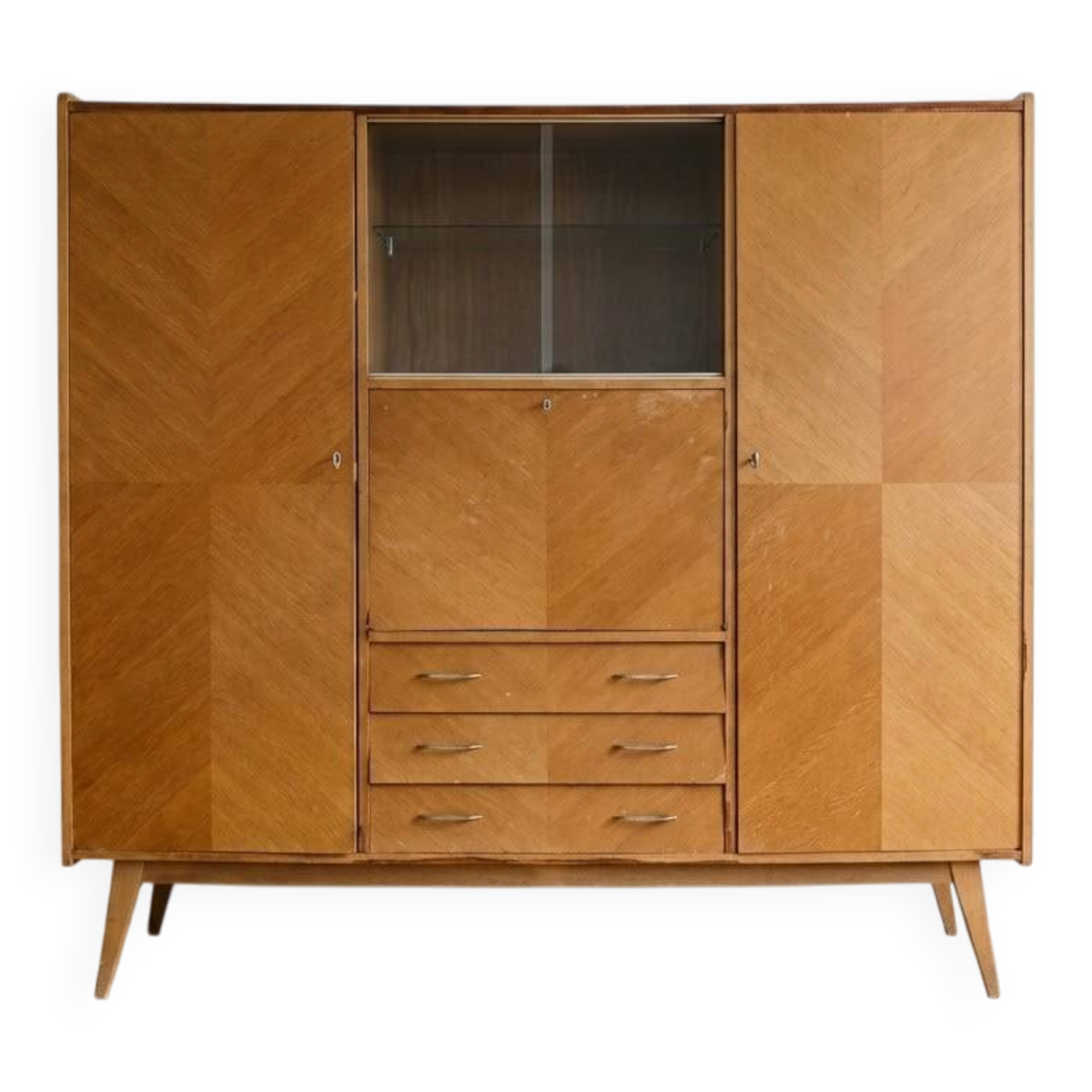 Vintage 1950s wooden secretary cabinet