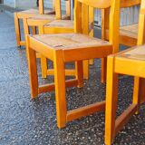 Set of 8 chairs in elm and straw by Maison Regain