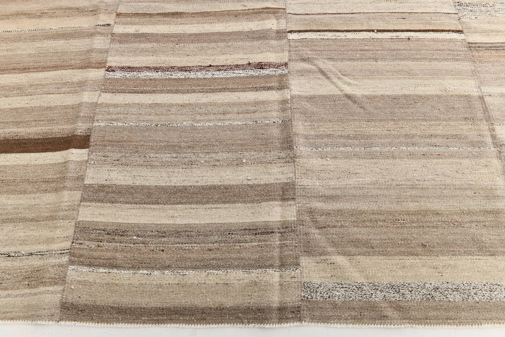 Large Brown Beige Turkish Kilim Rug, 313x374Cm