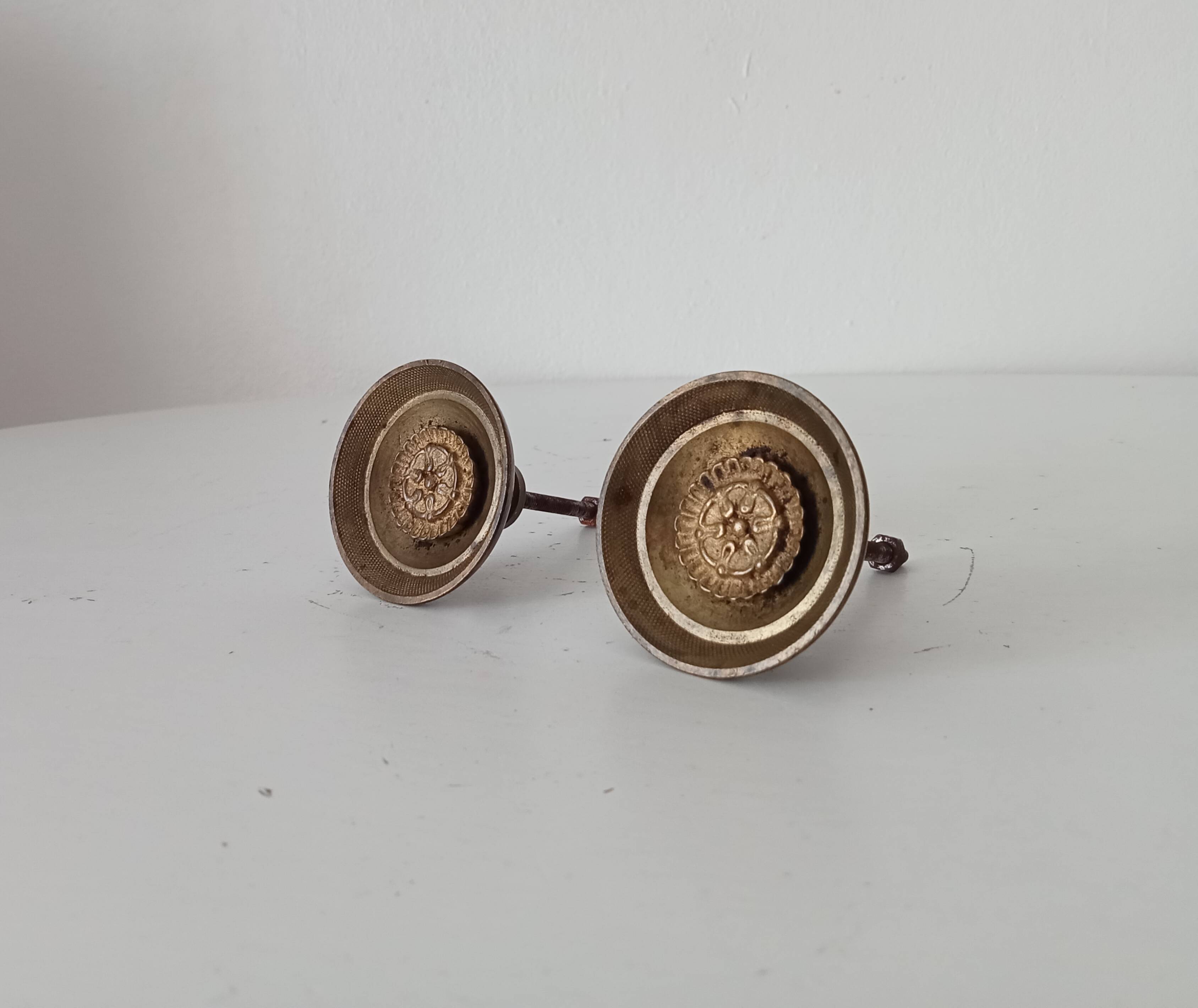 Pair of antique Empire furniture knobs from the 19th century in solid bronze.