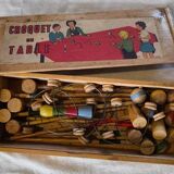 Ancien jeu 'Croquet de Table' en bois – Jouet vintage années 50