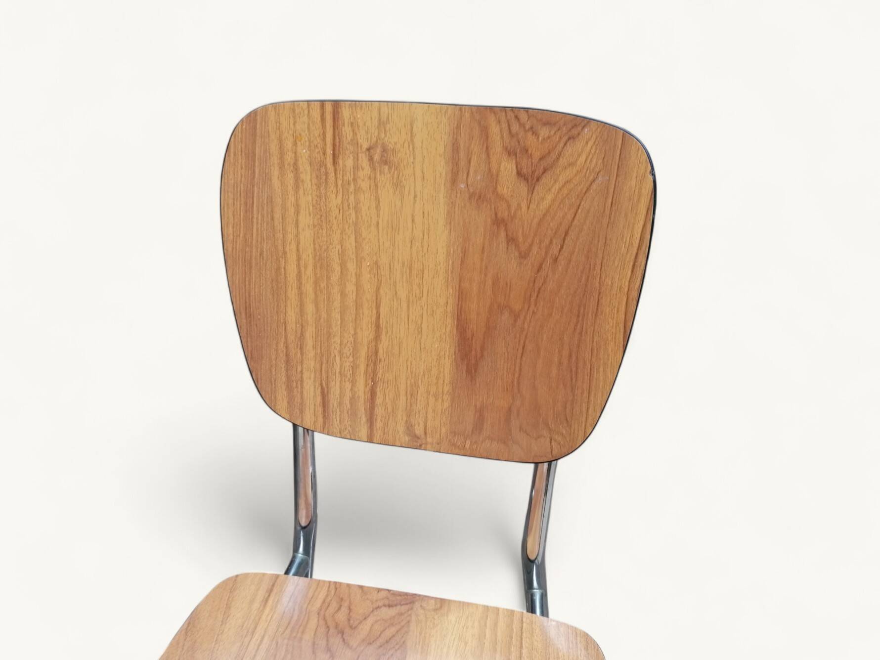 Pair of Vintage Chrome and Wood Chairs - 1980s - Formica