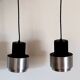 Pair of Space Age pendant lights in brushed stainless steel