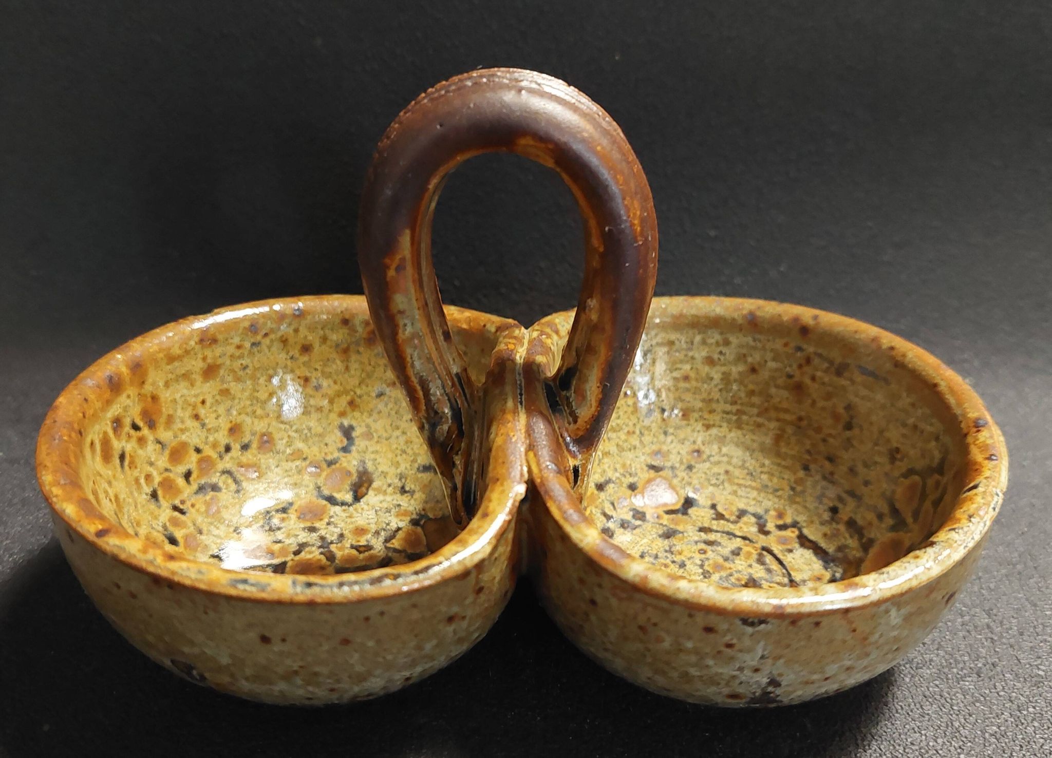 Vintage salt cellar in pyrite sandstone, signature to identify, 20th century
