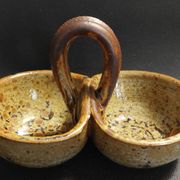 Vintage salt cellar in pyrite sandstone, signature to identify, 20th century