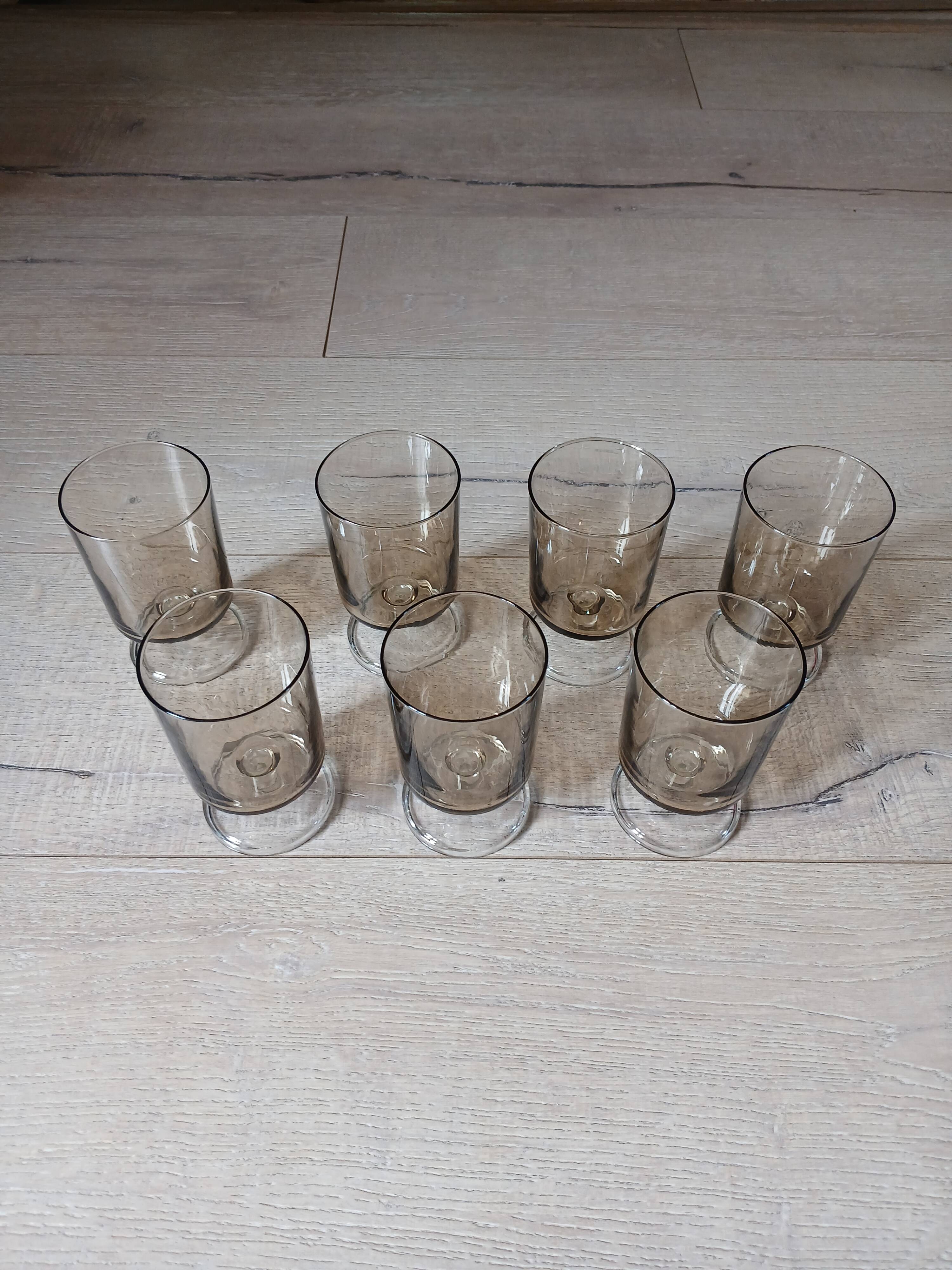 7 vintage stemmed glasses in smoked glass