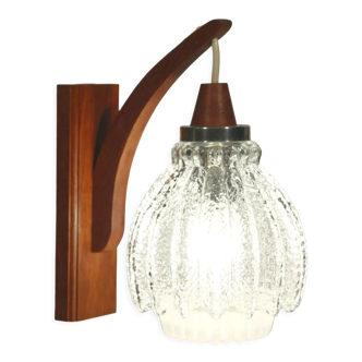 Vintage teak & glass wall lamp Scandinavian design 1960s