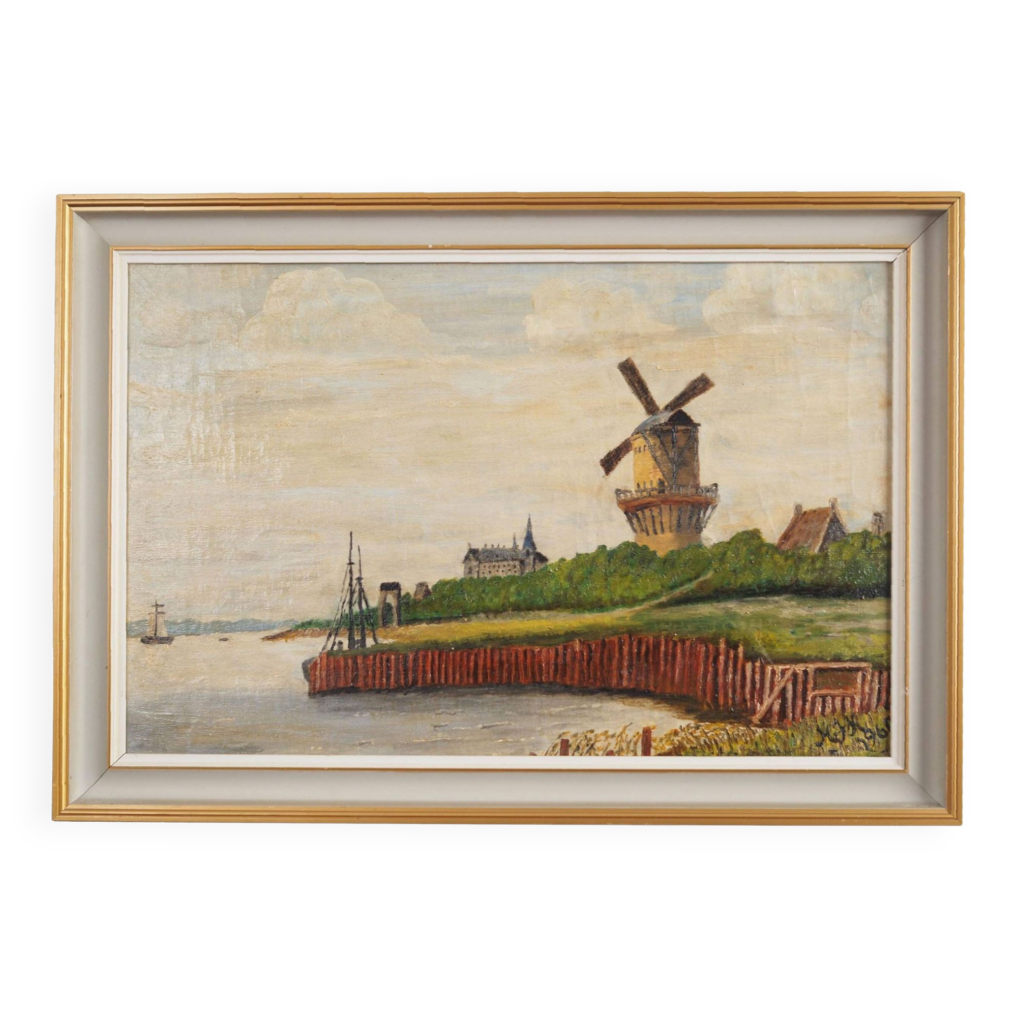 Painting „The Windmill above the Marina”, Scandinavian design, 1970s