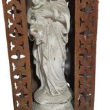 Carved wooden altar chapel shape with virgin al child h 58 cm religion